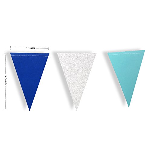 Image of 30 Ft Navy Silver Blue Party Decorations Pennant Banner Triangle Flag Royal Blue Silver Hanging Paper Bunting Garland for Birthday Baby Shower Wedding Ahoy Achor Nautical Pirate Theme Party Supplies