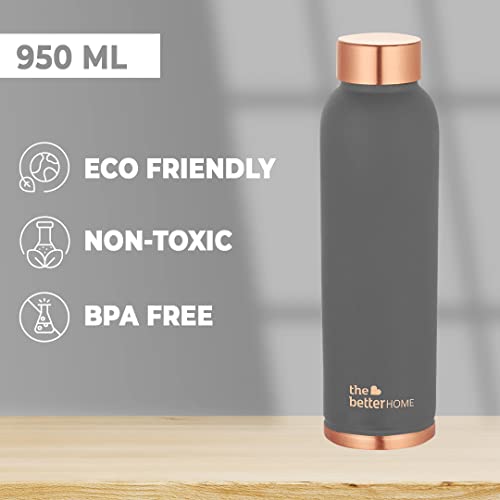 Image of The Better Home Copper Water Bottle 1 Litre | Water Bottle For Office | Water Bottle For Kids | 100% Pure Copper Insulation Wide Mouth With Ergonomic Design | Water Bottle For Home - Grey Pack of 2