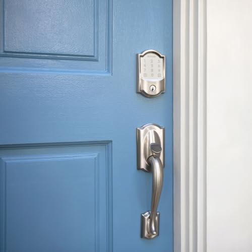 Image of SCHLAGE Camelot Entry Handleset, Left Hand Accent Lever, Satin Nickel