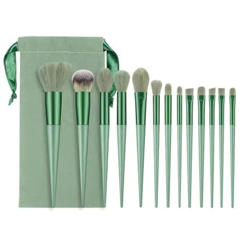 13-Piece Yellow Makeup Brush Set – Soft Synthetic Bristles for Blending & Highlighting – Durable, Cruelty-Free Brushes with Travel Pouch – Face & Eye Makeup Tools Kit (Green)