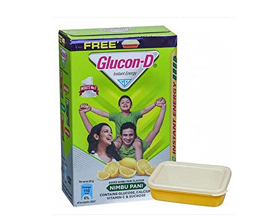 GLUCON D Nimbu Pani Glucose Powder(450G, Refill) With Free Tiffin|For Tasty & Healthy Tangy Flavoured Glucose Drink|Provides Instant Energy|Vitamin C Support Immunity|Contains Calcium For Bone Health