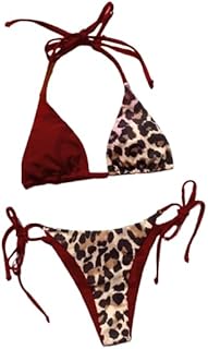 طقم بيكيني للنساء مكون من قطعتين من خامة ناعمة للغاية ليكرا مع نقشة جلد الفهد ورباط جانبي وسفلي من مانيكان