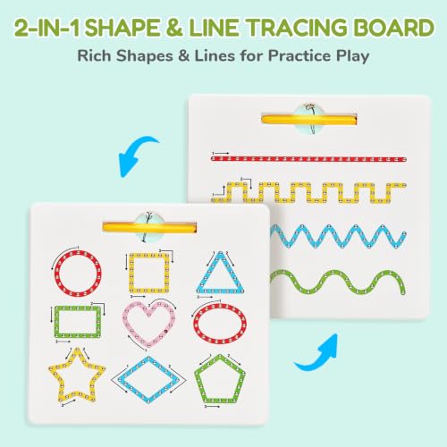 Image of GAMENOTE Magnetic Shapes Lines Tracing Board Double Sided, Pencil Control | 2 in 1 pencil control practice toy, road trip car activity, preschool classroom learning, toy for kids ages 3-5