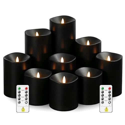 Sasigeiaa Flameless Candles with Remote - 9 Pack Battery Operated LED Candles, Realistic Fake Candles (D3 x H3/4"/5"/6"/7" Assorted, Black) for Wedding Centerpieces, Home Decor, Party by Sasigeiaa - Used condition - US$22.07