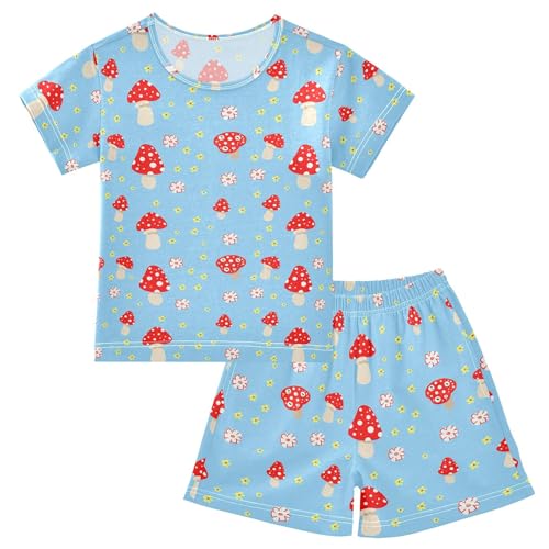 Red Mushroom Flowers Pajama Set Pajamas Sleepwear Nightwear Loungewear Clothes Set B04051533