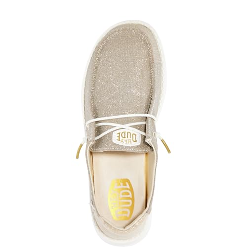 Image of HEYDUDE Women's Wendy Metallic Sparkle Slip On Shoes | Stylish Fashion Loafers for Women | Lightweight & Comfortable