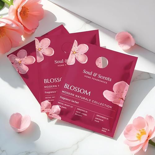 Image of Soul & Scents Blossom Fragrance Sachet | with Fresh, Floral & Fruity Aroma | Long-Lasting Air Freshener for Car, Wardrobe, Kitchen, and Travel Bag | Pack of 3-20gm Each