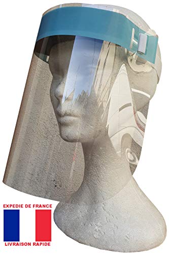 Claire-Foncet Visier zum Schutz der Vorderseite, für Fesseln, Kopfumfang elastisch, breit und bequem, verstellbar für Erwachsene und Kinder, hergestellt in Europa