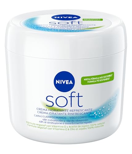 NIVEA Soft 500 ml, Crema idratante corpo, viso e mani dalla texture leggera ad assorbimento rapido, Crema multiuso arricchita con Vitamina E e Olio di Jojoba per una pelle fresca e luminosa