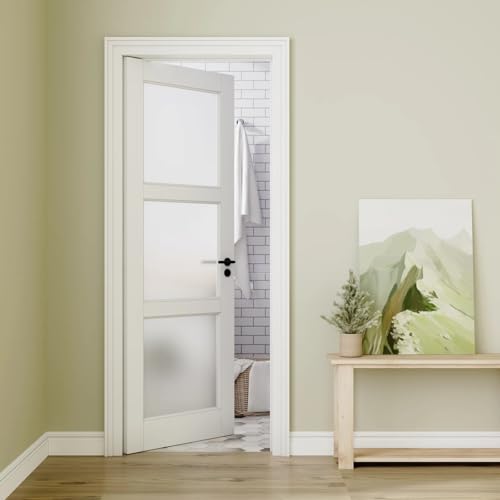 Frosted Glass 3-Lite Slab Solid Manufactured Wood Core Standard Door, 36\" x 80\"