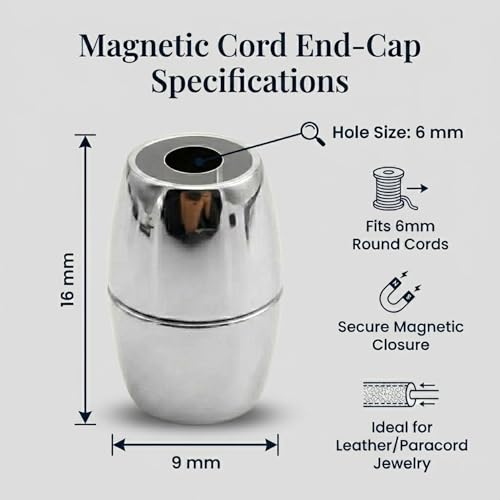 Image of Beadsnfashion 10 Pcs Oval Magnetic Leather Cord Connectors Clasp 16x9mm, 6mm Hole Size Silver Finish | Premium Magnetic Clasp for Jewellery Making, Bracelets & Necklaces | Essential Jewelry Findings for DIY Crafting