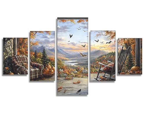 Diamond Painting PaisajeDiamond Painting 5 Pezzi Calabaza DIY Pintura de Diamante Kit Manualidades Adultos, 5D Creart Kit Punto de Cruz Pintura Diamante para Decoración Pared Hogar 175x90cm, Model272