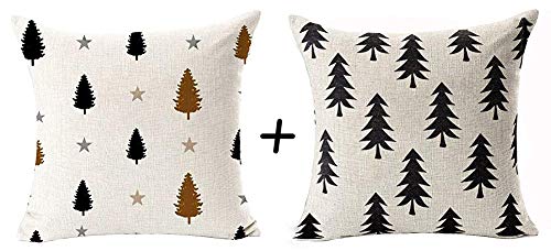 QINU KEONU Set of 2 Modern Geometric Forest Tree Pine Square Cotton Linen Throw Pillow Case Cushion Cover Outdoor Couch Home Sofa Decorative 18 X 18 Inch (42)