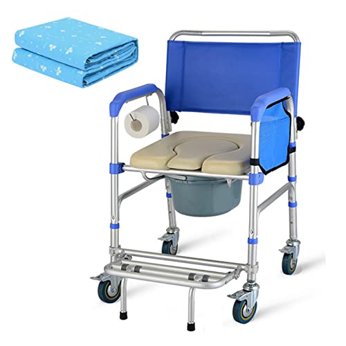 PLMNBQWE Sedia a rotelle Comoda, Sedia da Doccia con Ruote, Altezza Regolabile, Sedia da Toilette per Anziani, Sedia a rotelle Comoda con Vaso da Notte e portarotolo, Facile Come