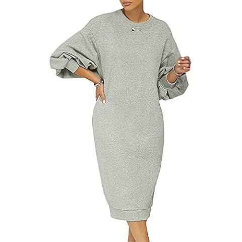 Gihuo Women' s Bodycon Sweatshirt Midi Dress Lantern Half Sleeve Crew Neck Tunic, Lightgrey, Medium Cover