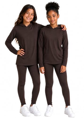 Image of STRETCH IS COMFORT Girls 2 Piece Hoodie Short Sleeve Long Sleeve Crew Neck Top and Leggings Set Kids Thermals Underwear Set