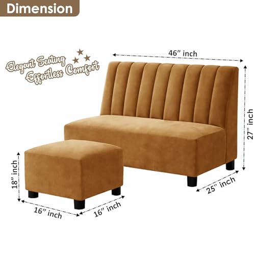 Image of Rosebell Sofa with Ottoman Combo 2 Seater Sofa Set with Matching Footrest for Living Room & Bedroom - Golden