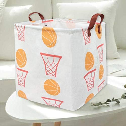 BOOHIT Square Storage Box Basket,Canvas Fabric Toy Collapsible Storage Organizer Bin,PE Waterproof Storage Box,Laundry Basket for Kid Rooms,Playroom,Shelves,Toy Basket,Gift Basket(Basketball)