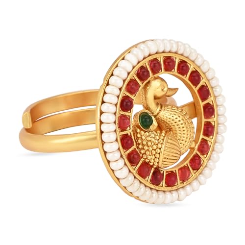 I Jewels Antique Gold Plated Indian Wedding Bollywood Ethnic Floral Shaped design Adjustable Finger Ring For Women &