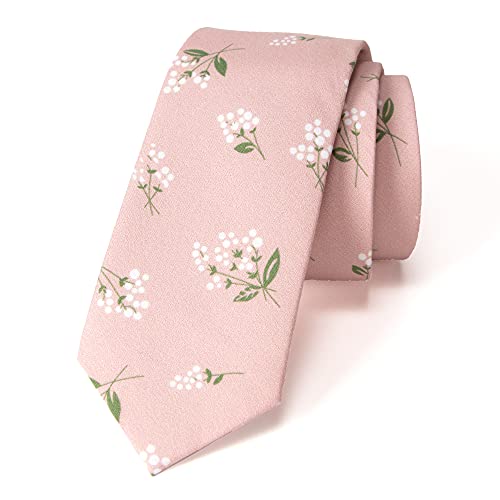 Spring Notion Mens Cotton Printed Floral Skinny Tie - Blush Pink/White