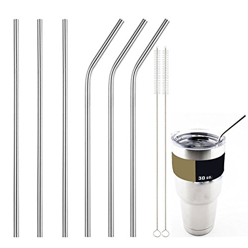 Generic Stainless Steel Straws Reusable 10. 5 inch Extra Long Drinking Straws Set 3 Straight