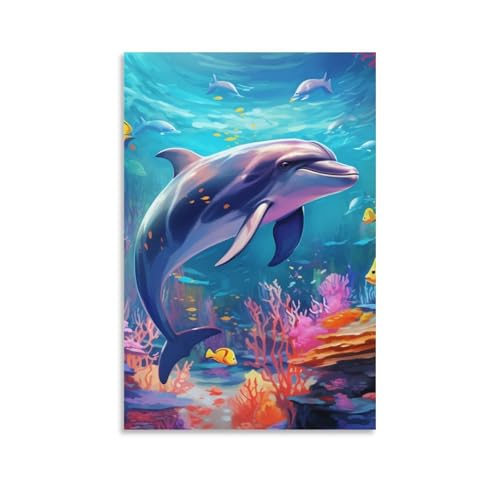 Cuadro de delfines para iluminar estancias oscuras lienzo mural de 50x75 cm