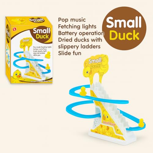 Image of Duck Climbing Stairs Free Laser Light Toy with Music & LED Lights, Automatic Escalator Track Slide Toy for Kids, Musical Duck Toy for Toddlers