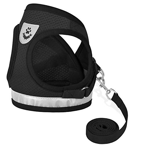 Cat Harnesses And Puppy Harness With Leashes Set, Escape Proof Cat Harness, Adjustable Reflective Soft Mesh Vest Fit Puppy Kitten Rabbit Ferrets's Outdoor Harness (Black, M, Chest: 12" - 14") #TOP1