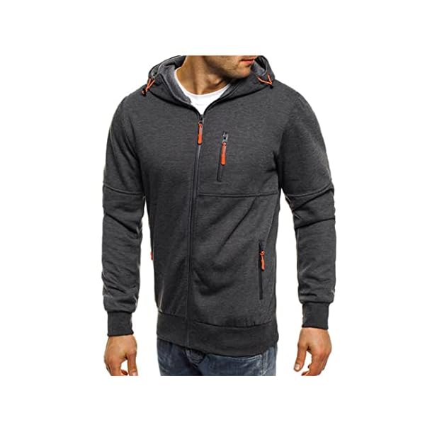 Kroivil Men Hoodies Casual Hoodies for Men with Zip Pockets Full Zip Long Sleeve Sweatshirt Sports Hooded Jacket