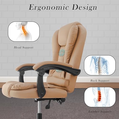 Image of Casa Copenhagen Italia Premium Leatherette Office Chair for Work | Boss Chair, Ergonomic Executive, Luxurious Cushioned Arms & Seat, 2 Point Back Massager, Heavy Duty Metal Base (Beige)