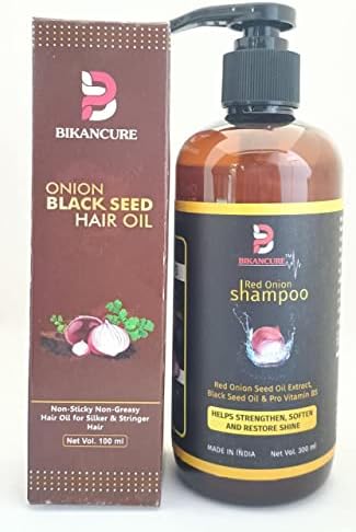 Bikancure Onion Black Seed Hair Oil 100ml + Shampoo 300ml for Dry Damaged Hair & Growth Hair Care Natural Hair Growth (Combo), Brown, 3.38 Fl Oz (Pack of 1)