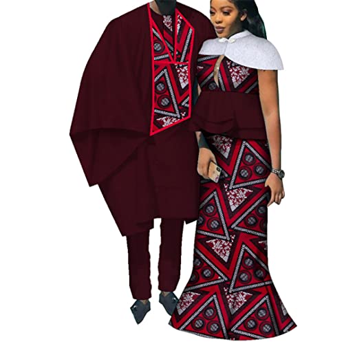 Vestidos largos de retazos con estampado africano para mujeres y hombres, pantalones de bata africanos, ropa de pareja, 40 fs1400 L