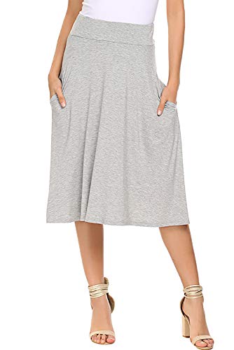 Qearal Fit and Flare Skirts for Women Knee Length Elastic High Waisted Soft Stretch Basic A Line Skirt (Gray, L)