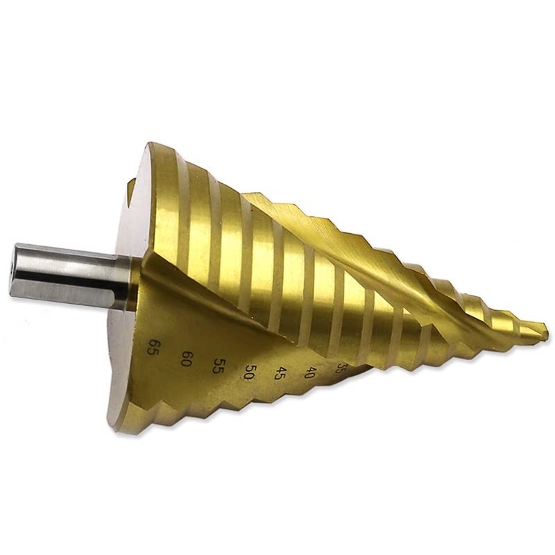 6-65mm/6-60mm HSS Rundschaft Stufenbohrer Spiral Metall Holzbearbeitung Stufenbohrer Lochbohrer Zimmerei Holzwerkzeuge(Titanium 6-65mm)