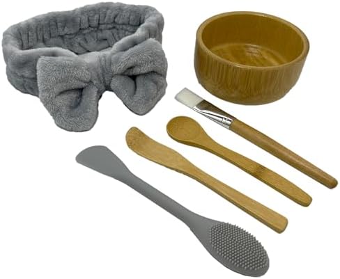 BEECO GIF2U Skincare Face Mask Mixing Bowl Set,Makeup Skin Care Products for Clay Mask,Home DIY Beauty & Personal Care Tools Kit Bamboo Bowl,Spatula,Spoon,Brush,Silicone Applicator,Facial Headband