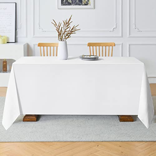 Leqee Rectangle Tablecloth,90 * 132Inch Stain And Wrinkle Resistant Polyester Table Cloth,Decorative Fabric Table Cover For Kitchen,Dinning,Party,Wedding Rectangular(White) #TOP4