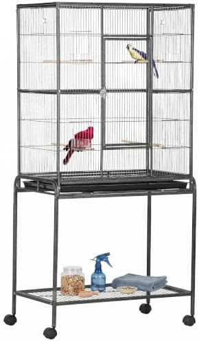 PawHut Jaula para Pájaros con Ruedas Pajarera 81x48x162,5 cm Negro y Gris