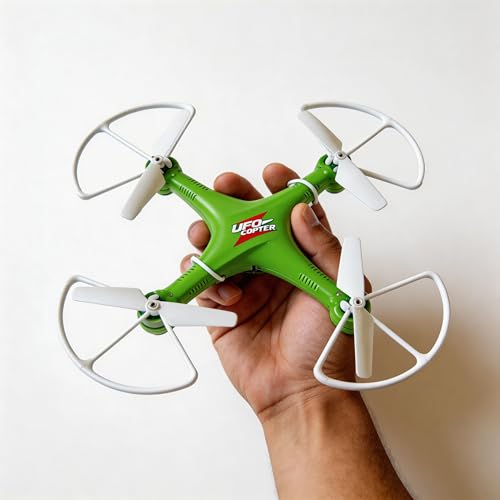 Image of UFO Copter RC Drone for Kids & Beginners | 6-Axis Quadcopter with Propeller Guards | Stable Flight, Lightweight Design | Indoor & Outdoor Toy Drone (Green & White)