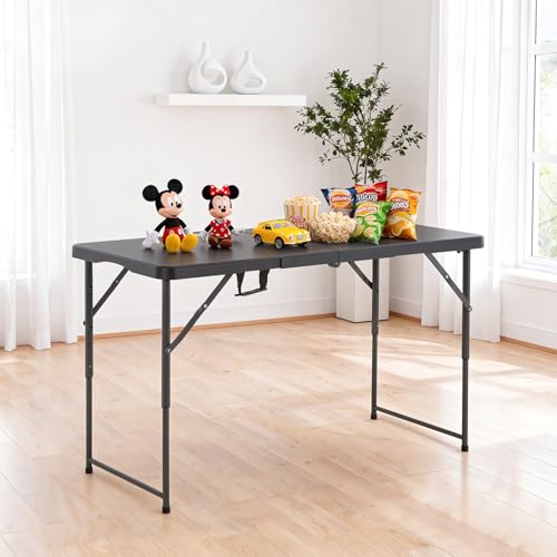 Image of FDW 4FT Folding Table Half Portable Foldable Table Picnic Table for Office Home Camping Party (Black, 4 FT)