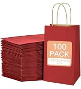 MOORAY 100 Pack Red Small Paper Bags with Handles Bulk, 5.25"x3.25"x8.25" Gift Paper Bags, Kraft ...