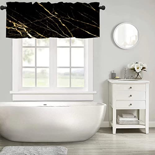Shelifestyle Marble Kitchen Valances Window Curtain,Abstract Gold And Black Marble Pattern Curtain Valances For Bedroom Bathroom Living Room Cafe,52X18 Inch #TOP1
