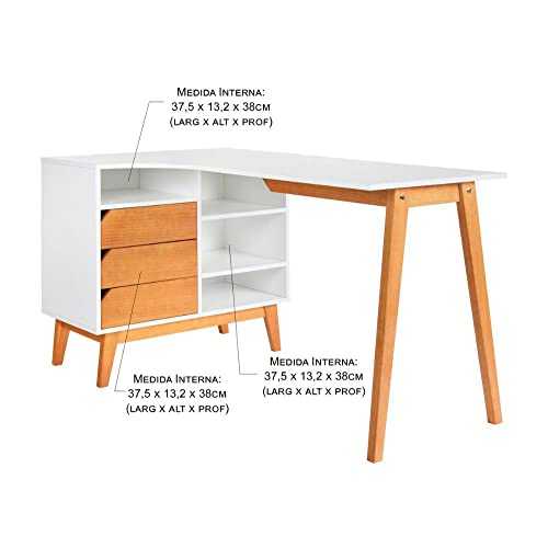 Escrivaninha de Canto Alecrim Branca e Mel 140cm