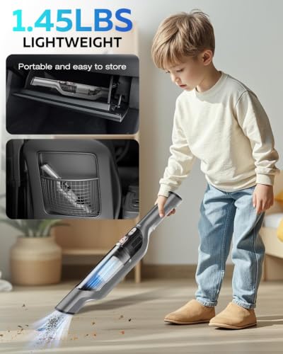 Zefiro Compact Powerful Cordless Handheld Vacuum, Rechargeable Portable Car Vacuum for Car & Pet Hair, Brushless Motor 25000PA High Suction, XL Dust Cup, 2 Brushes & Filters, Long Runtime with Charger - Image 6