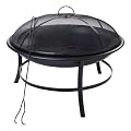 26" Round Iron Outdoor Wood Burning Fire Pit, Black