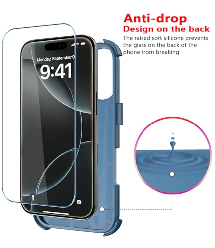 Image of Diverbox for iPhone 16 Pro Case [Shockproof] [Dropproof] [Tempered Glass Screen Protector + Camera Protectors] Heavy Duty Protection Phone Case Cover for Apple iPhone 16 Pro (Blue)