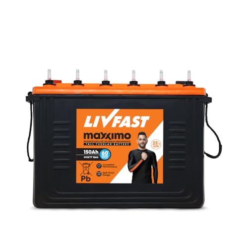 Image of Livfast Maxximo Short Tall Tubular High-Performance Battery MXSTT 1860 | 150 Ah | 60 Months Warranty | Durable Backup Power for Home and Office, Long-Lasting Backup
