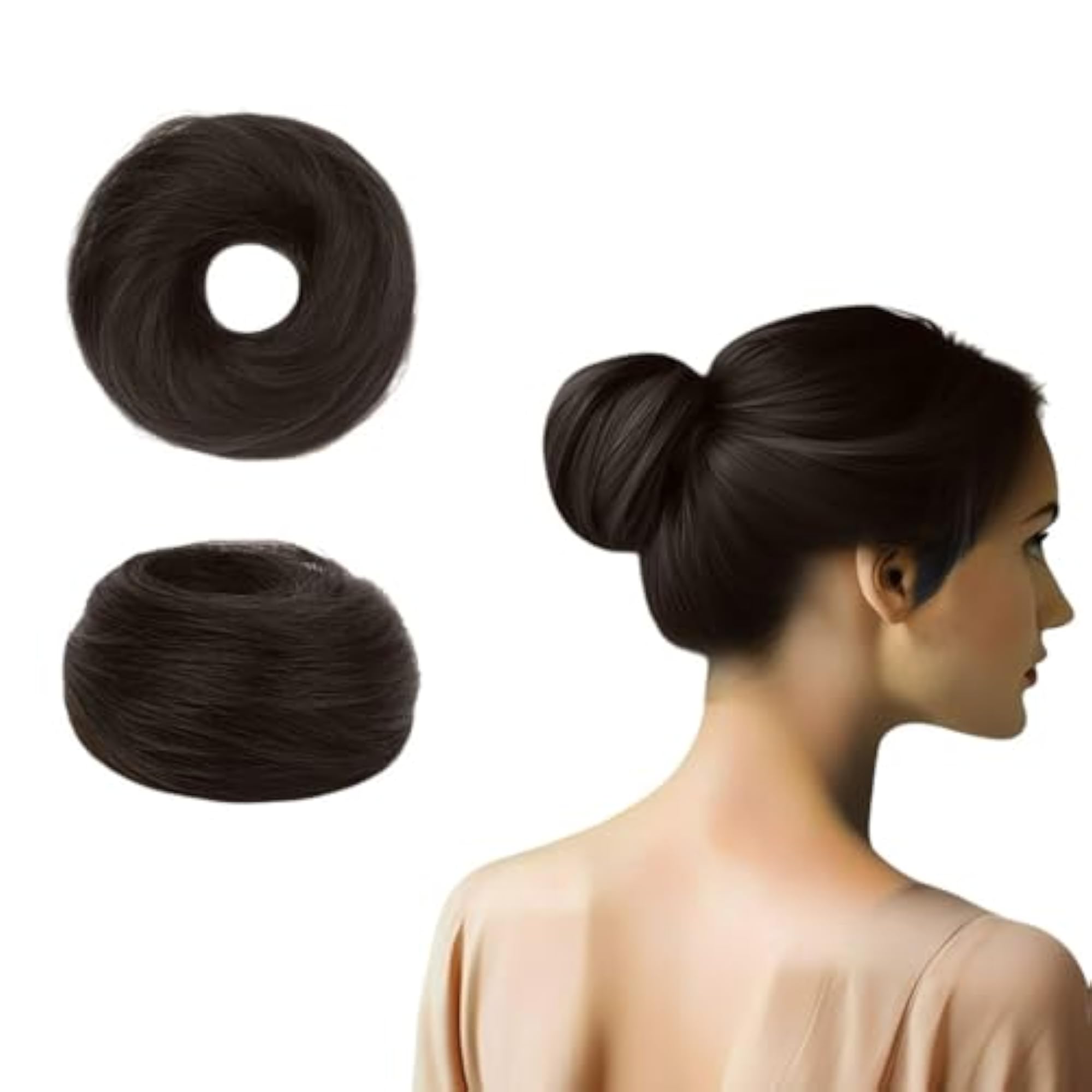 Natural Human Hair Messy Bun Scrunchie, Brown