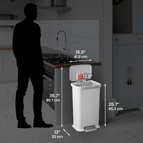 Image of iTouchless SoftStep 13.2 Gal / 50L Step Pedal Kitchen Trash Can with Odor Filter, Durable Dent-Proof Construction and Stainless Steel Trim, Garbage Bin with Lid for Home Office, Bedroom, White Plastic
