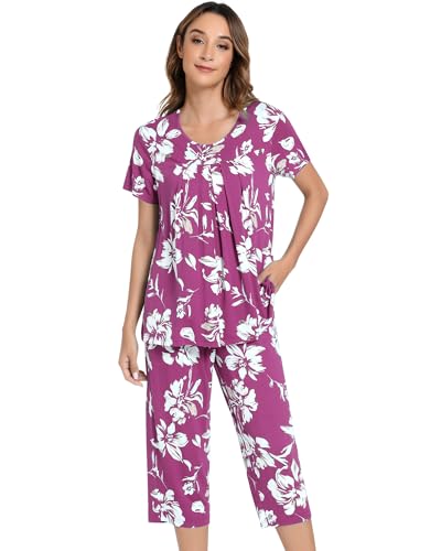NACHILA Womens Pajamas Bamboo Viscose Pajama Set Capri Tagless Sleepwear