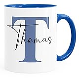 SpecialMe® Namenstasse personalisierte Kaffee-Tasse mit Namen und Buchstabe persönliche Geschenke Buchstabentasse Inner blau weiß-blau Keramik-Tasse